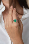 3 Carat Vivid Green Colombian Emerald and Diamond Halo Ring 18K White Gold-Rings-ASSAY