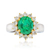 3 Carat Vivid Green Colombian Emerald and Diamond Halo Ring 18K White Gold