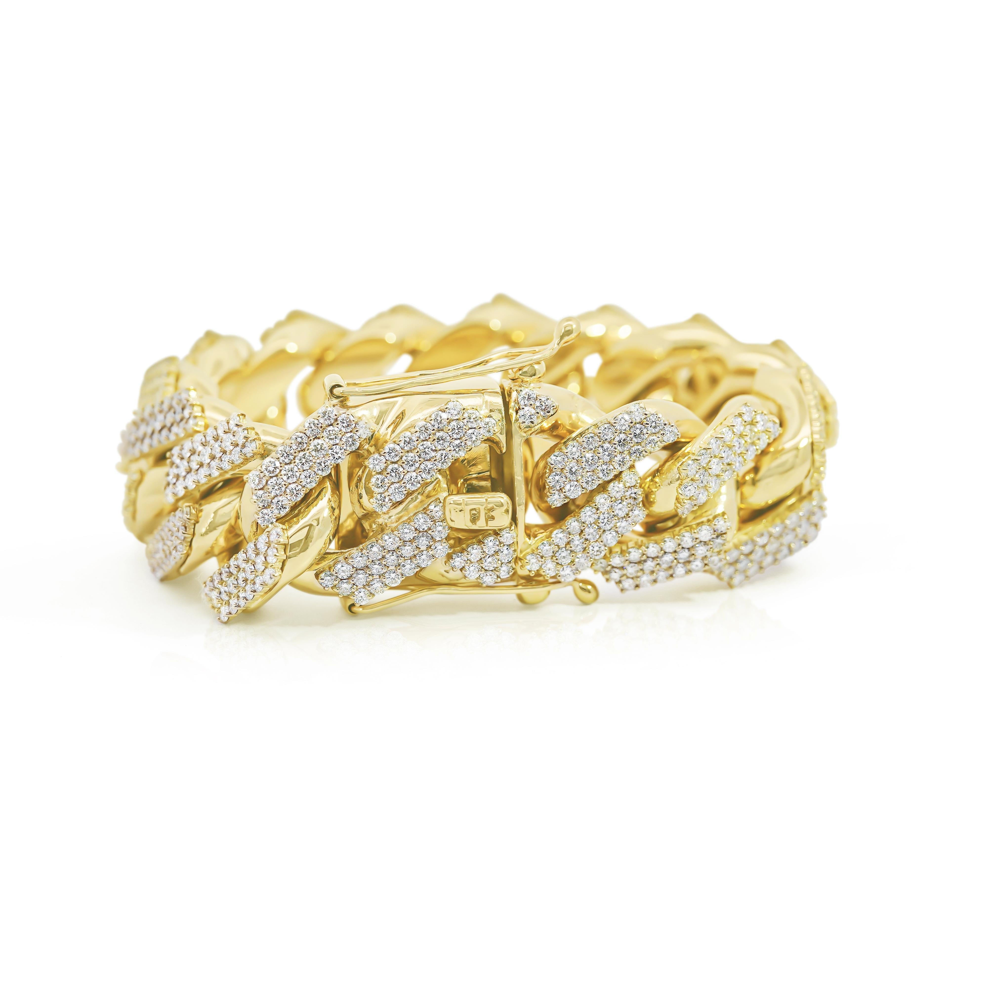 30 Carat Diamond 14K Yellow Gold Miami Cuban Link Chain Bracelet