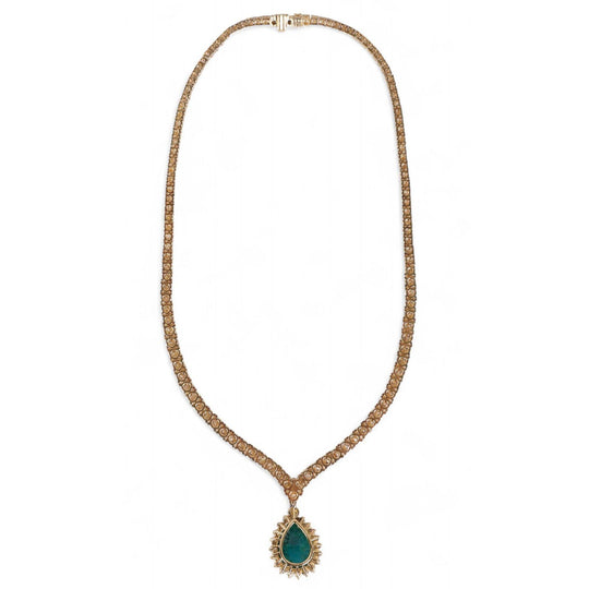 32 Carat Pear Cabochon Emerald & Diamond 18K Gold Drop Emerald Necklace