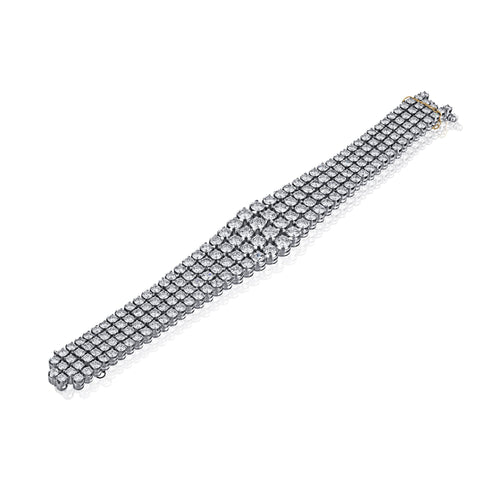 35 Carat TW Round Cut Diamond Platinum 4-Row Bracelet