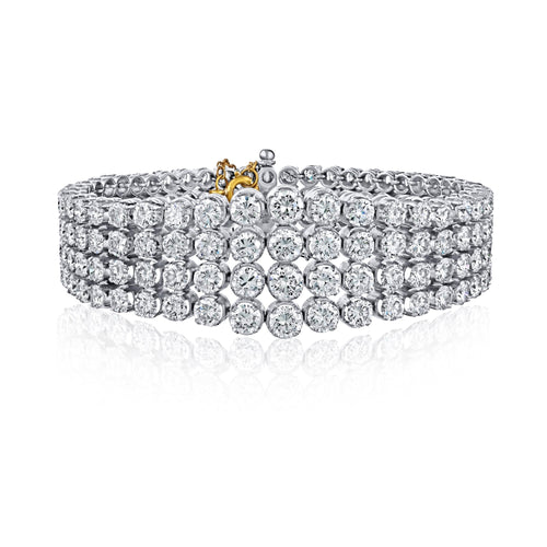 35 Carat TW Round Cut Diamond Platinum 4-Row Bracelet