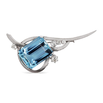 39.20 Carat Emerald Cut Aquamarine & Diamond Retro Era 14K White Gold Wing Pin – Assay Jewelers