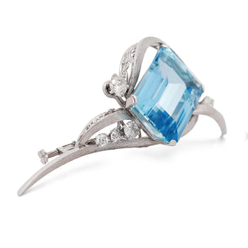 39.20 Carat Emerald Cut Aquamarine & Diamond Retro Era 14K White Gold Wing Pin – Assay Jewelers