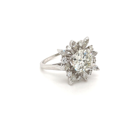 3.01 Carat Round Cut Lab Grown Diamond Ring With Marquise Cut Diamond Halo