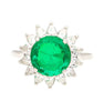 3.02 Carat Vivid Green Round Cut Colombian Emerald and Diamond Halo Platinum Ring