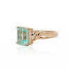 3.04 Carat Emerald Cut Emerald 14K Yellow Gold Curved Shank Solitaire Ring