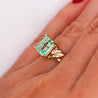 3.04 Carat Emerald Cut Emerald 14K Yellow Gold Curved Shank Solitaire Ring