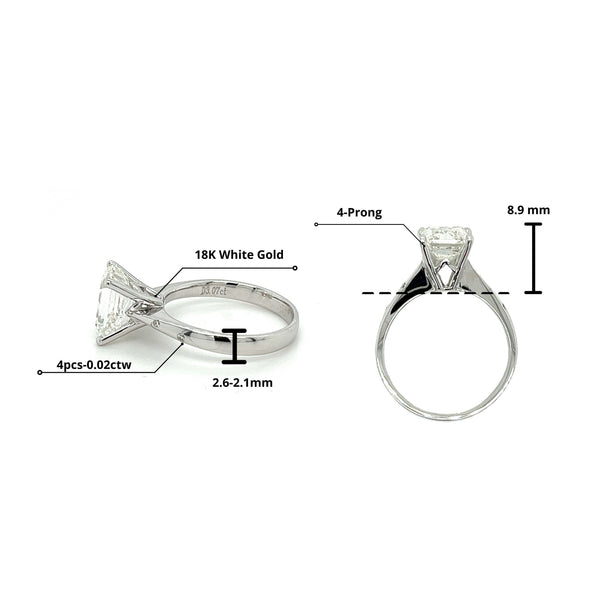 Bague de fiançailles en diamant de laboratoire taille émeraude 3,07 carats F/VS1