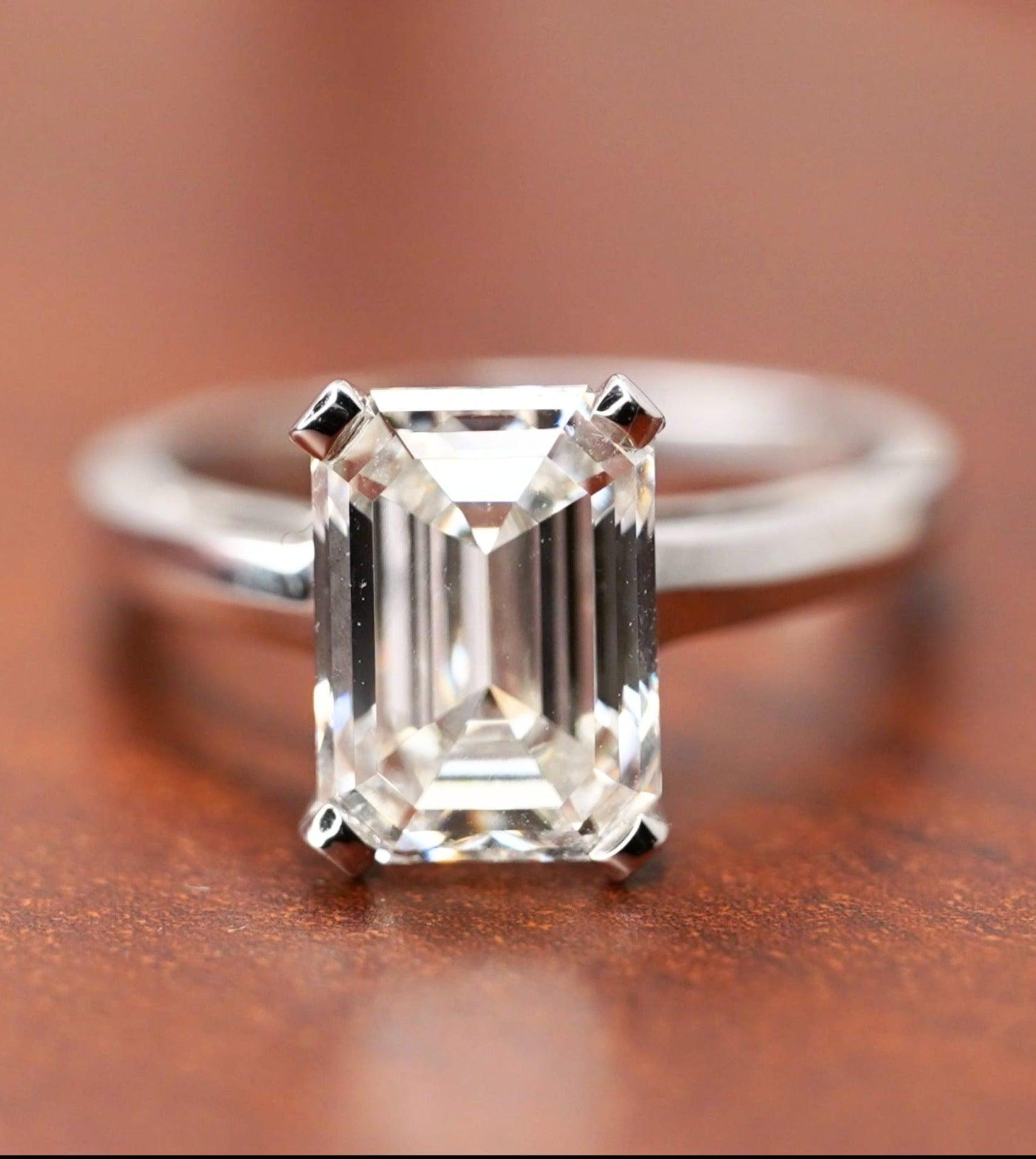 3.07 Carat Emerald Cut Lab Grown Diamond Ring in 14k White Gold Cathedral Setting-Rings-ASSAY