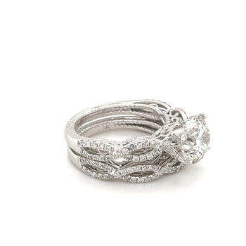 Diamant de laboratoire rond de 3,09 carats, couleur H, pureté VS2, en or blanc 18k incurvé – Assay Jewelers