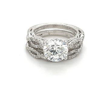 Diamant de laboratoire rond de 3.09 carat, couleur H, pureté VS2, en or blanc 18k incurvé – Assay Jewelers