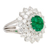 3.19 Carat Oval Cut Emerald Minor Oil & Diamond Cluster Platinum Vintage Ring-ASSAY