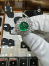 3.19 Carat Oval Cut Emerald Minor Oil & Diamond Cluster Platinum Vintage Ring