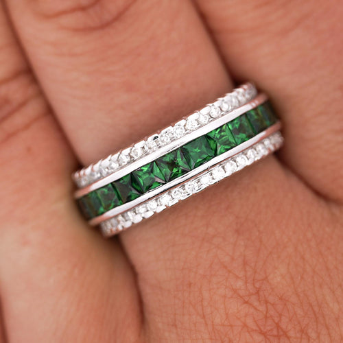 3.2 Carat Tsavorite & Diamond Channel 18K White Gold Band Ring
