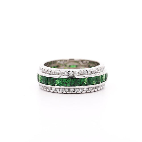 3.2 Carat Tsavorite & Diamond Channel 18K White Gold Band Ring