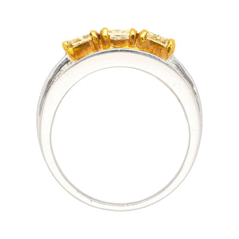 3.28 Carat TW Natural Radiant Cut Fancy Yellow Diamond 3-Stone Ring in 18K White Gold – Assay Jewelers