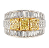 3.28 Carat TW Natural Radiant Cut Fancy Yellow Diamond 3-Stone Ring in 18K White Gold