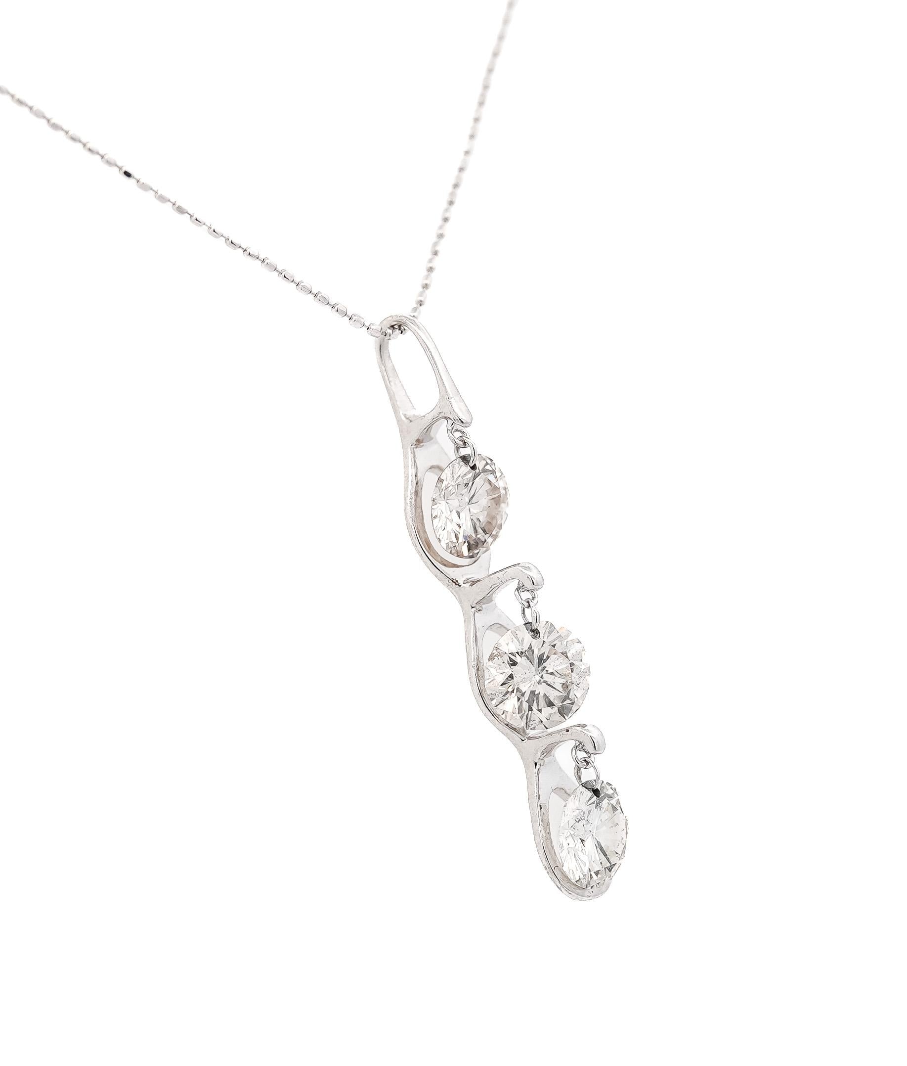 CGL Certified 3.38 Carat Diamond Dangle Pendant Necklace in 18K White Gold