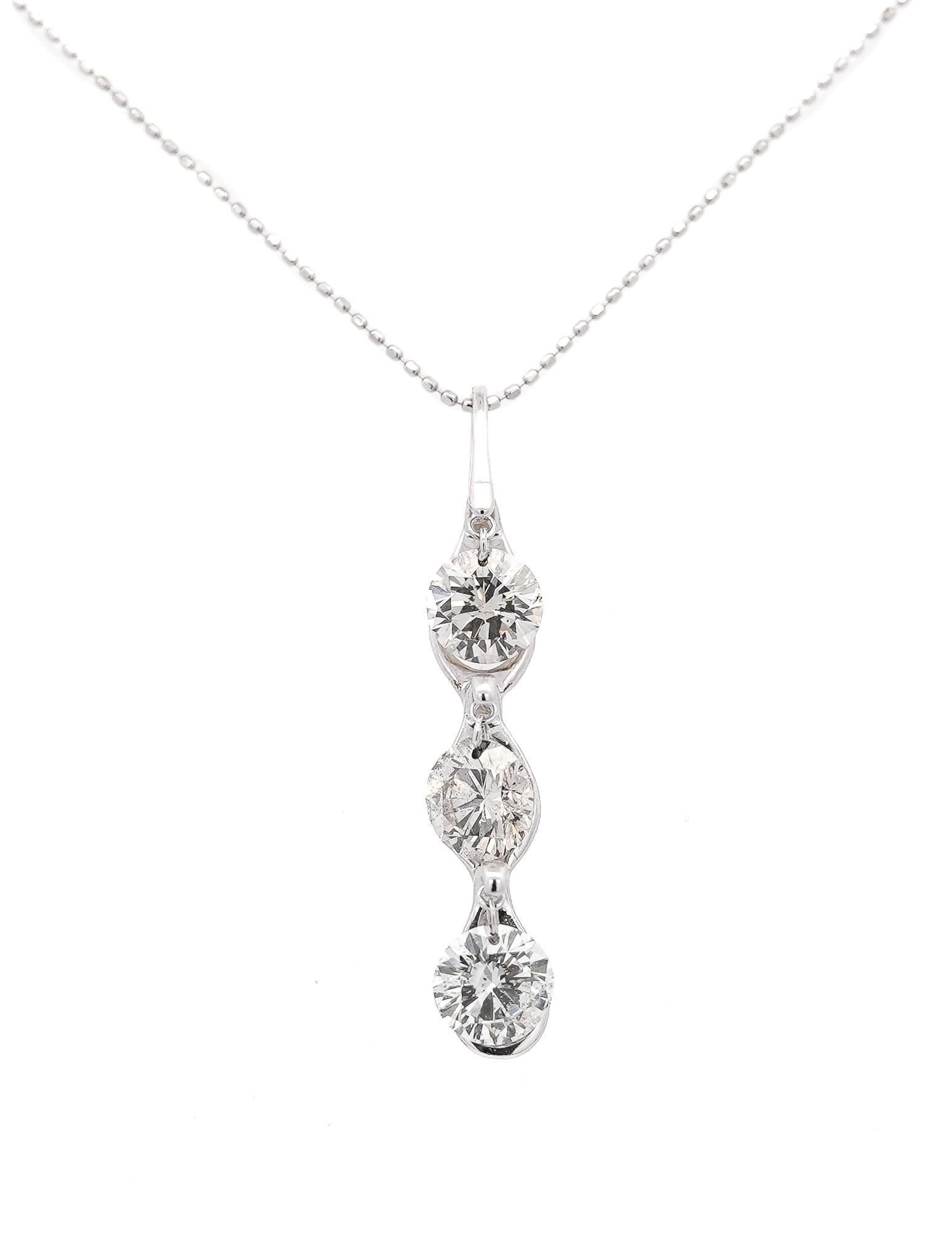 CGL Certified 3.38 Carat Diamond Dangle Pendant Necklace in 18K White Gold