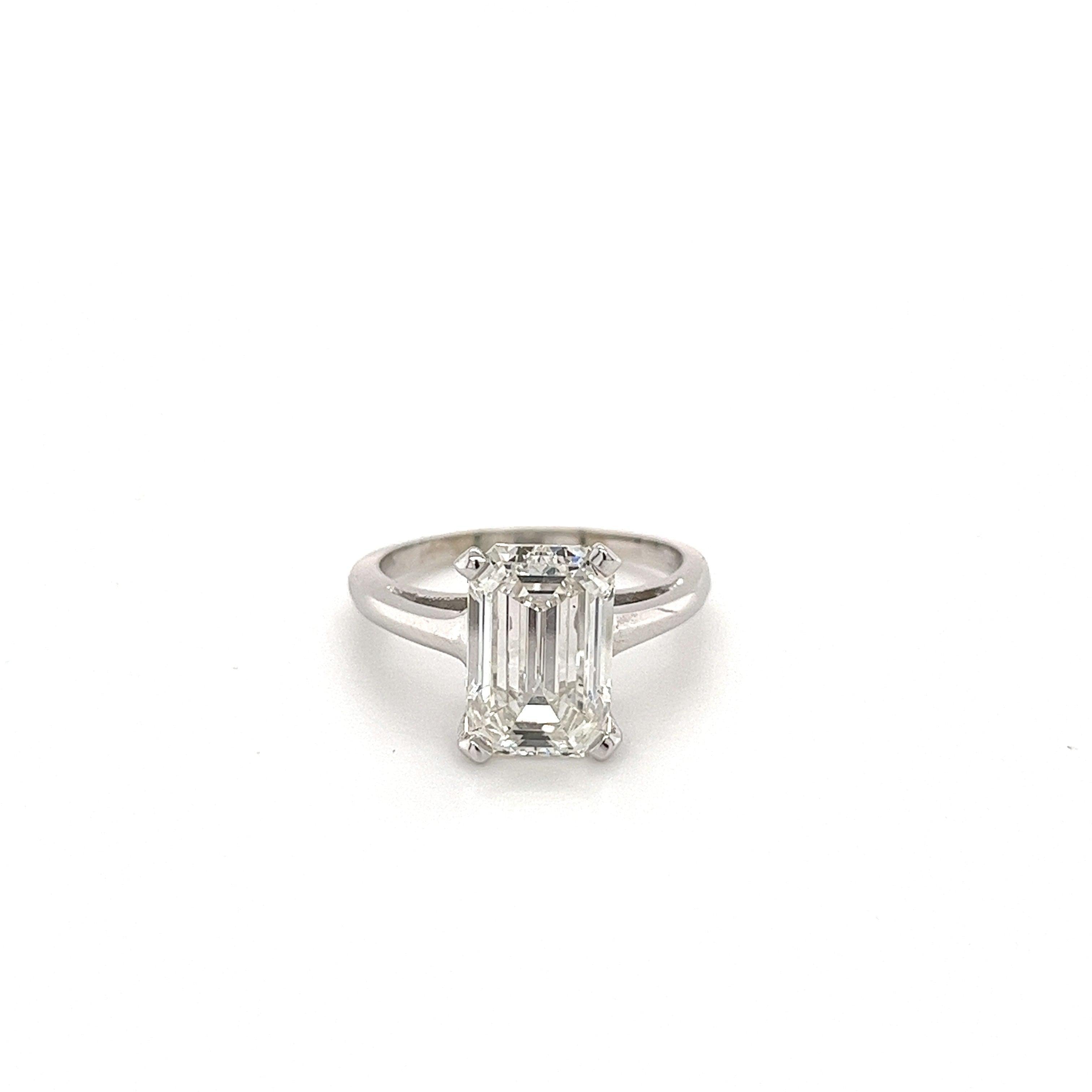 3.41 Carat Emerald Cut Lab Grown Diamond in Solitaire 14k White Gold Ring-Rings-ASSAY