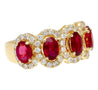 3.43 Carat Oval Cut Ruby and Diamond Halo Wedding Band Ring in 18K Gold