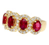 3.43 Carat Oval Cut Ruby and Diamond Halo Wedding Band Ring in 18K Gold