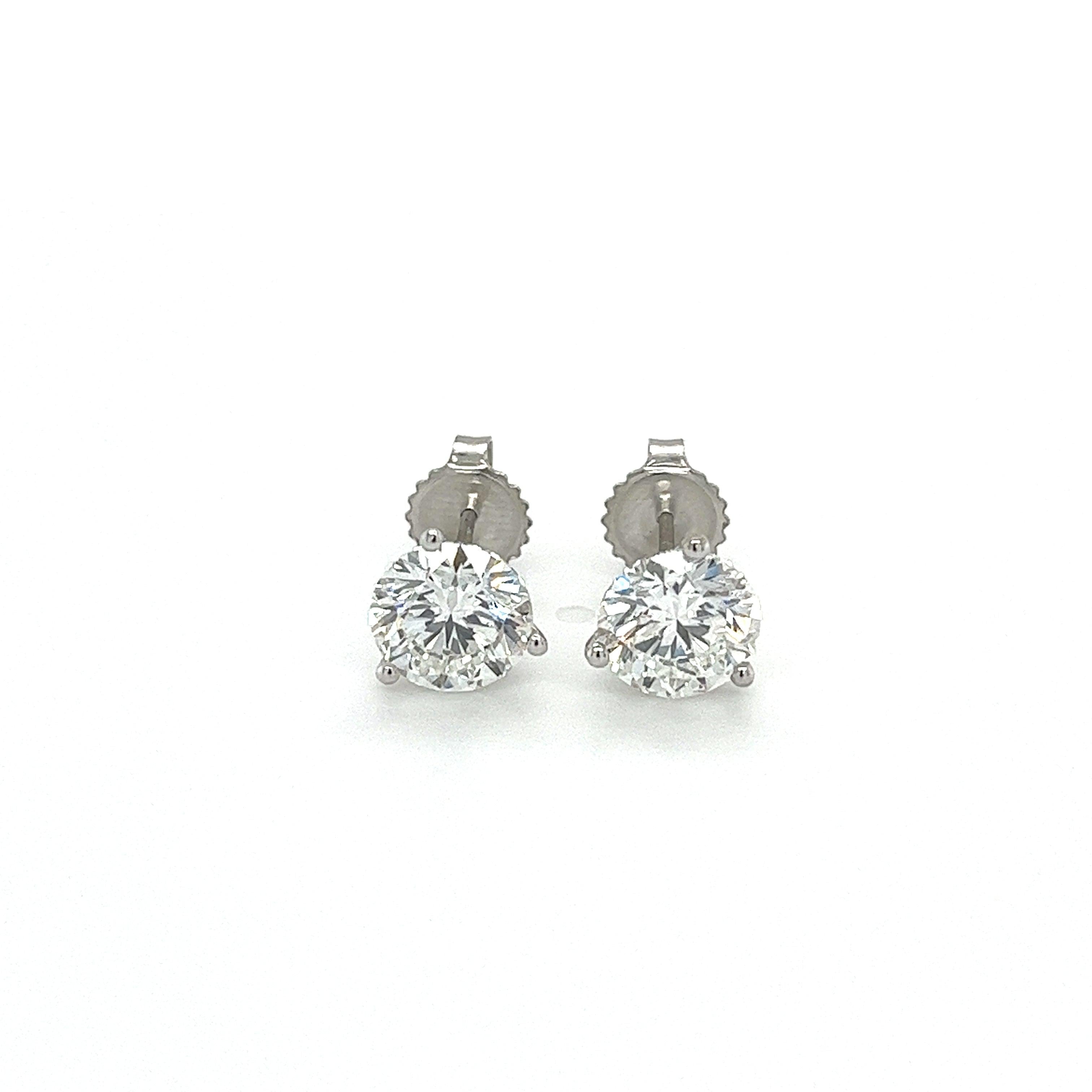 3.43 Carat Round Cut Lab Grown Diamond Martini 3-Prong Stud Earrings in 14K-Diamond Earrings-ASSAY