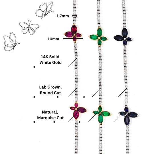 3.5 Carat Emerald Butterfly and Diamond Charm Tennis Bracelet