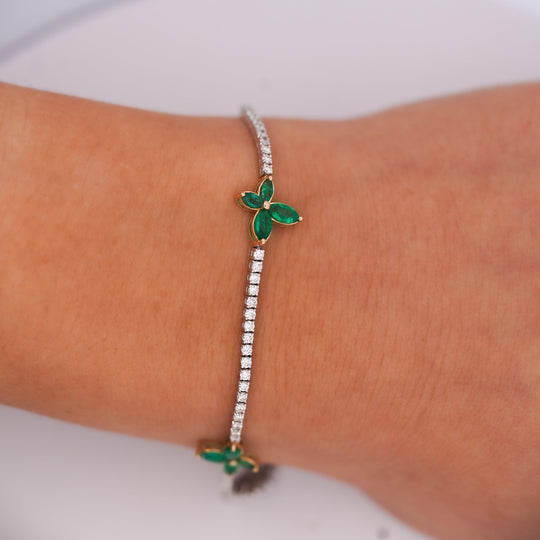 3.5 Carat Emerald Butterfly and Diamond Charm Tennis Bracelet