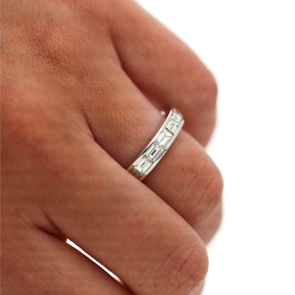 3.5 Carat Emerald Cut East West Diamond Channel Platinum Eternity Wedding Band