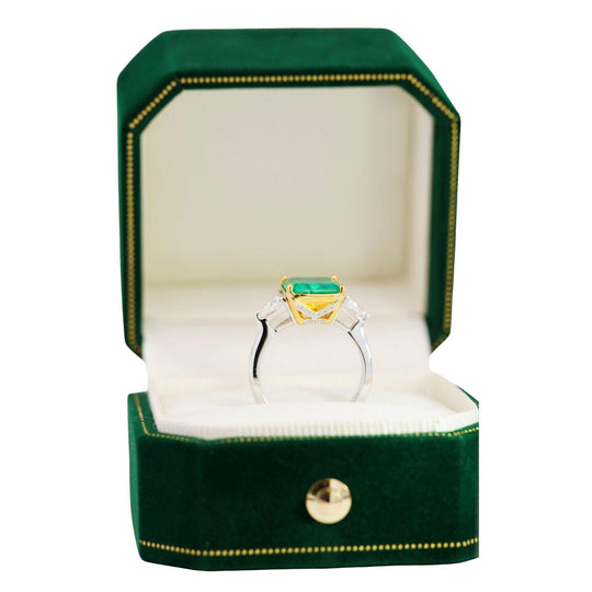 3.5 Carat Emerald & Diamond Three Stone Engagement Ring