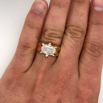 GIA Certified 3.5 Carat Lab Diamond Oval Cut Solitaire Mens Ring in 14K Yellow Gold – Assay Jewelers