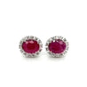 3.5 Carat No Heat Oval Cut Ruby Earrings With Round Diamond Halo-Earrings-ASSAY