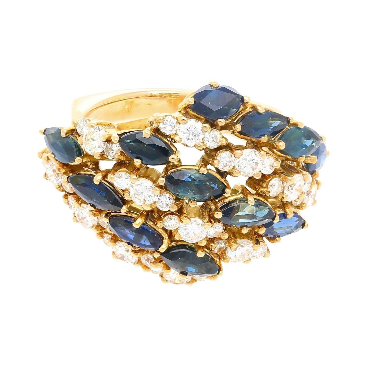 3.50 CT Blue Sapphire and 1.0 CTW Diamond Cluster Ring in 18K Gold-Rings-ASSAY