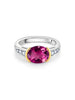 3,50 Karat Ovalschliff Rubellit Turmalin Ost West Ring mit Tsavorit, Diamant, Platin & 18k Gold