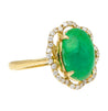 3.6 Carat Cabochon Emerald and Diamond Flower Halo 18K Gold Ring