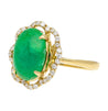 3.6 Carat Cabochon Emerald and Diamond Flower Halo 18K Gold Ring