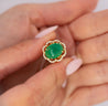 3.6 Carat Cabochon Emerald and Diamond Flower Halo 18K Gold Ring