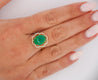 3.6 Carat Cabochon Emerald and Diamond Flower Halo 18K Gold Ring