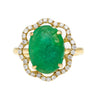 3.6 Carat Cabochon Emerald and Diamond Flower Halo 18K Gold Ring