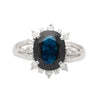 3.62 Carat Oval Blue Sapphire and Diamond Halo Platinum Split Ring