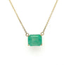 3.66 Carat Emerald Cut Colombian Emerald Solitaire East West Pendant Necklace in 14K Yellow Gold