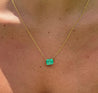 3.66 Carat Emerald Cut Colombian Emerald Solitaire East West Pendant Necklace in 14K Yellow Gold