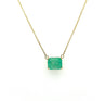 3.66 Carat Emerald Cut Colombian Emerald Solitaire East West Pendant Necklace in 14K Yellow Gold-Necklace-ASSAY