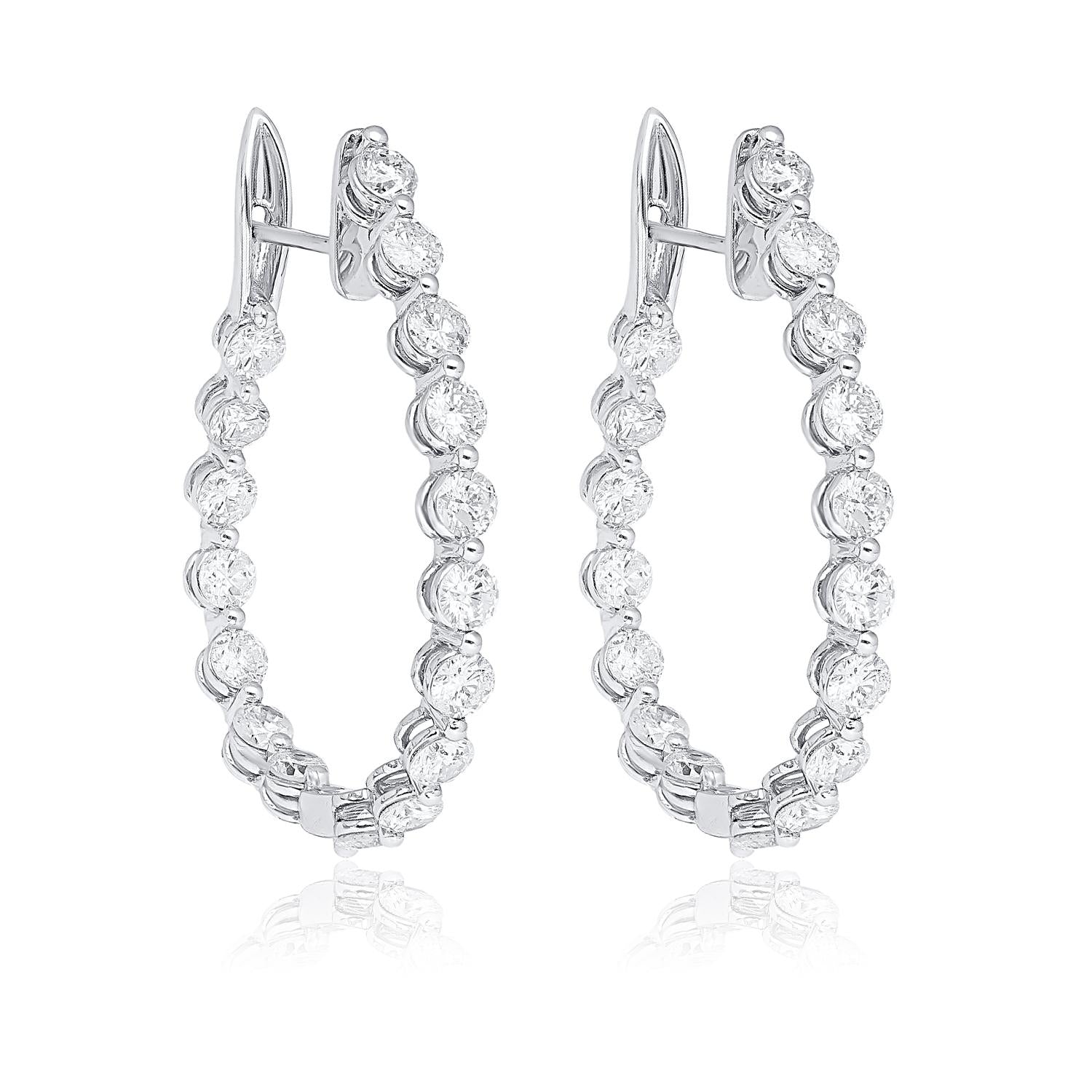 3.72 Carat Diamond Full Eternity Hoop Earrings in 18k White Gold
