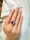 3.80 Carat Oval Cut No Heat Burma Ruby Ring With Round Diamond Halo in Platinum