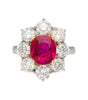 3.80 Carat Oval Cut No Heat Burma Ruby Ring With Round Diamond Halo in Platinum