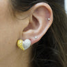 3.85 Carat Yellow & White Diamond 18K White Gold Pave Stud Heart Earring