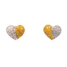 3.85 Carat Yellow & White Diamond 18K White Gold Pave Stud Heart Earring